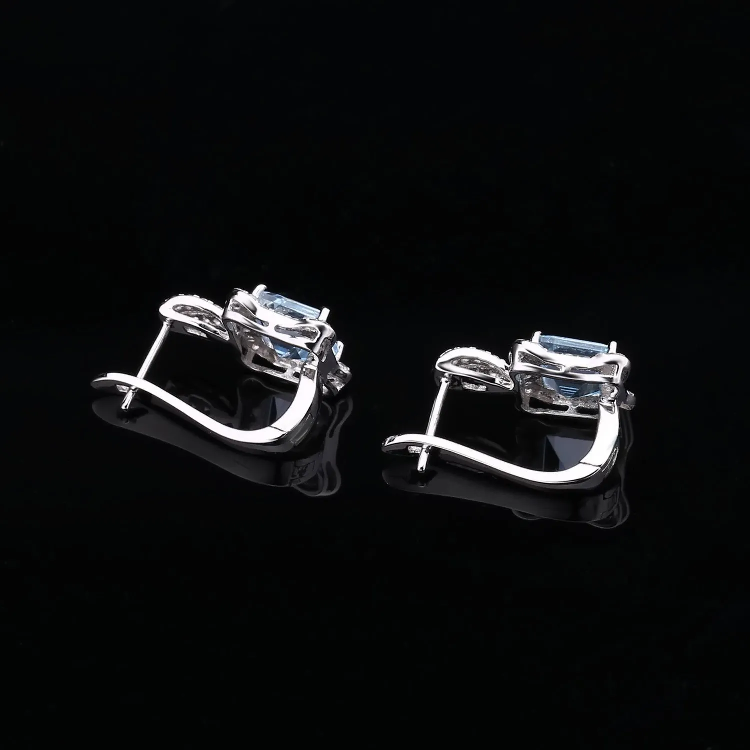 Luxurious Natural Topaz Soleste Halo Square Silver Studs Earrings for Women