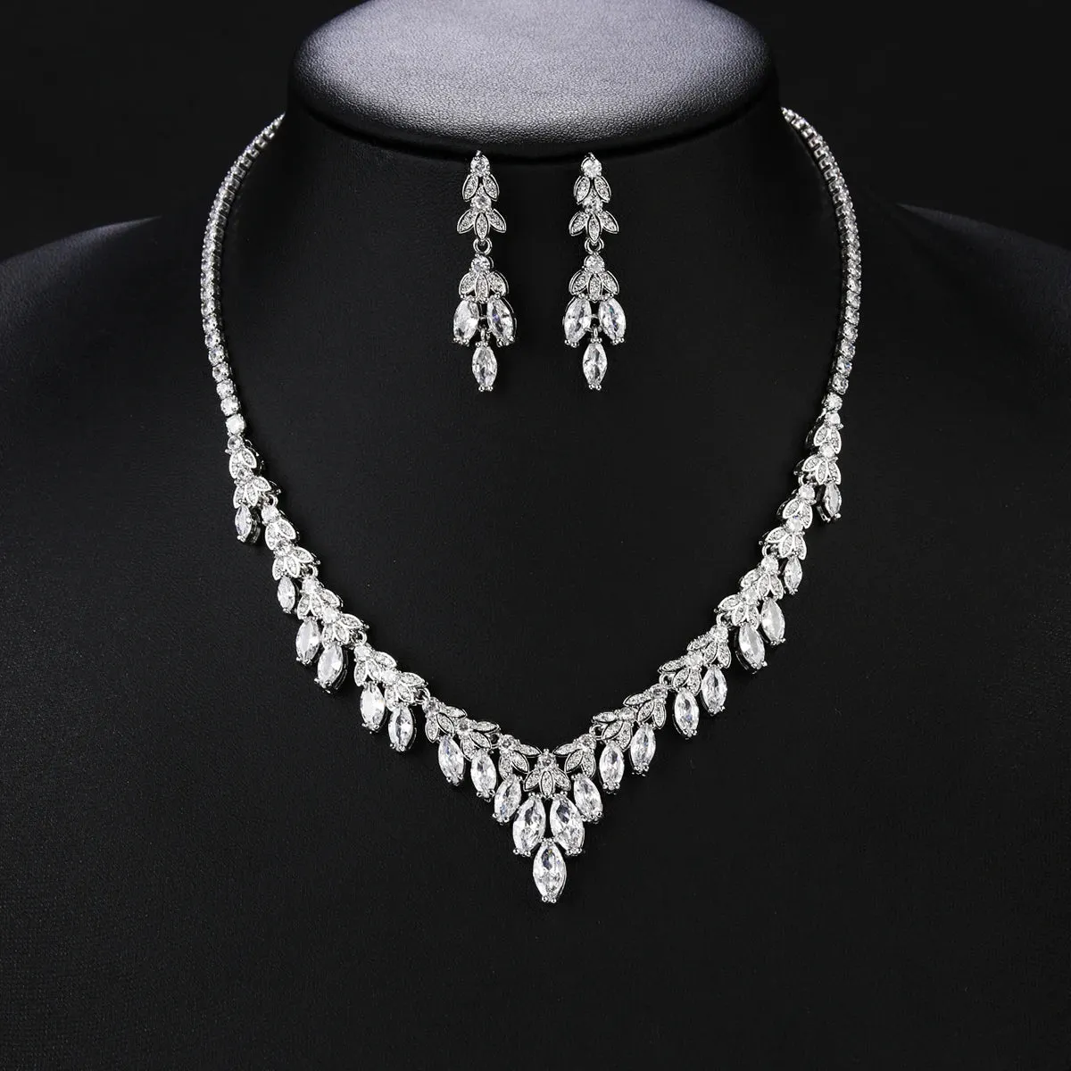 Luxury Bridal Jewelry Set Cubic Zirconia Ladies Party Wedding Necklace And Earrings Set CN10758