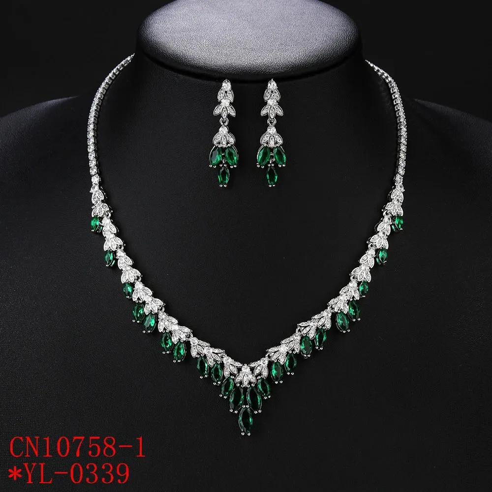 Luxury Bridal Jewelry Set Cubic Zirconia Ladies Party Wedding Necklace And Earrings Set CN10758