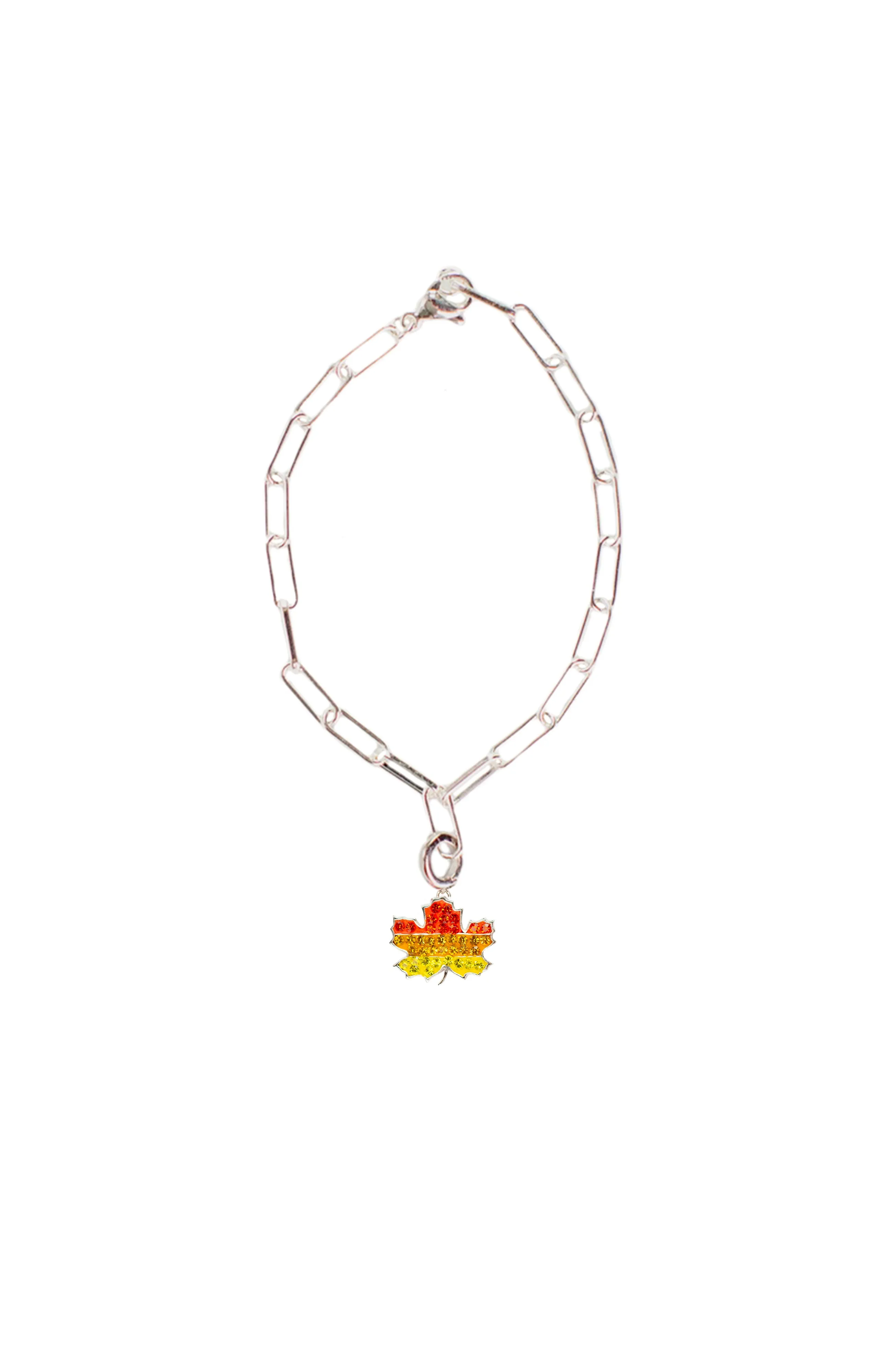 Maple Leaf Crystal Sterling Silver Charm With Paperclip Bracelet