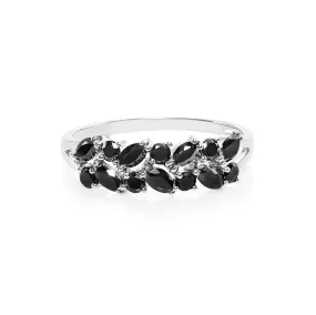 Marquise Cut and Round Cut Black Diamond Ring in White Gold