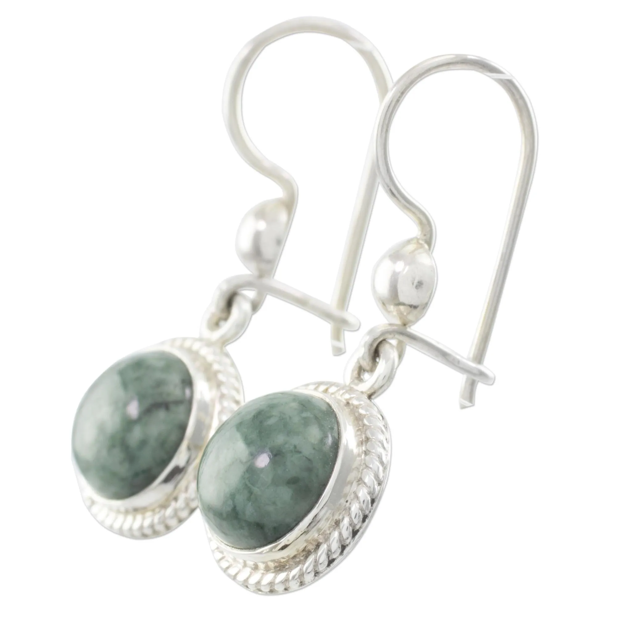 Medium Green Guatemalan Jade Sterling Silver Dangle Earrings - Green Apple | NOVICA