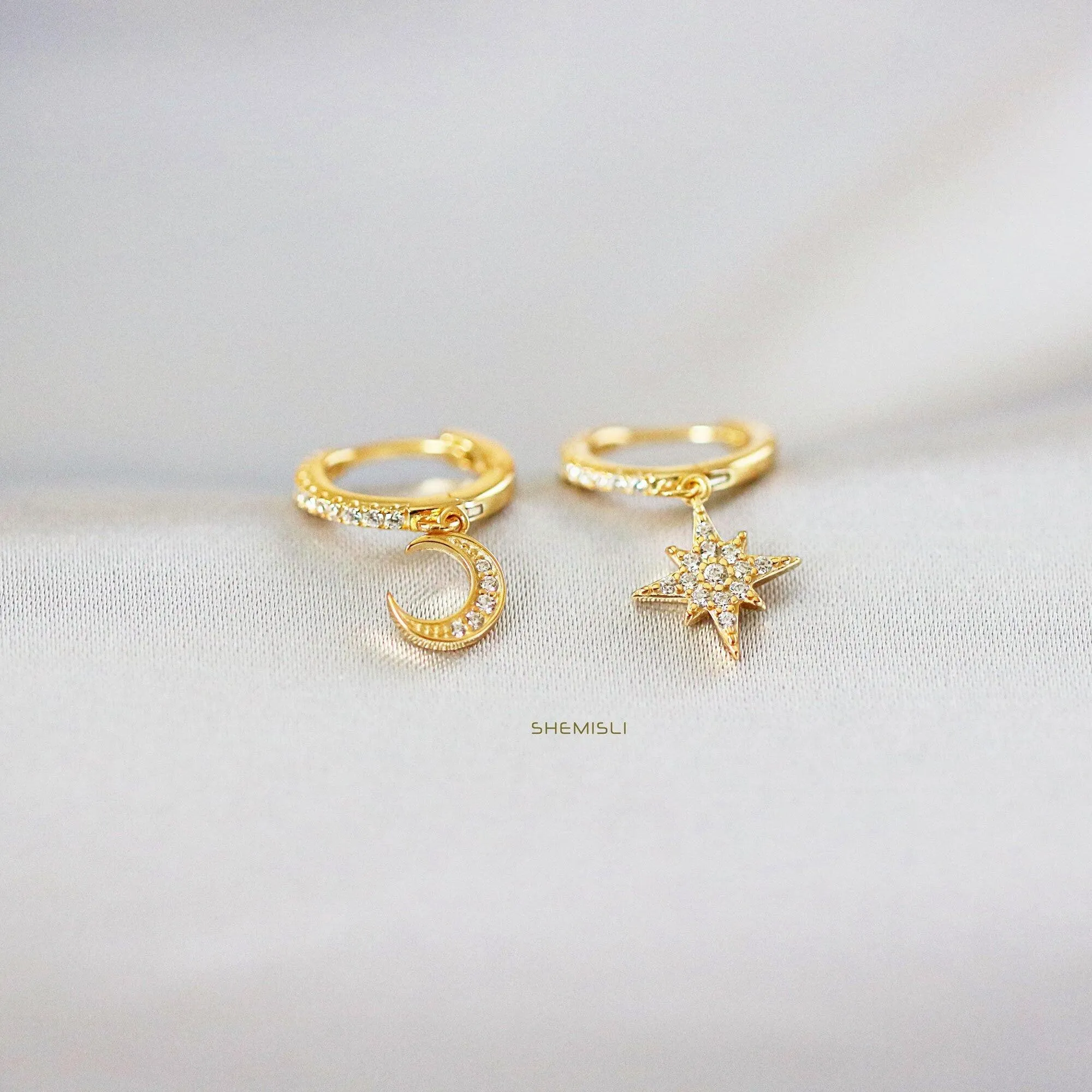 Mismatched Celestial Hoop Earrings, Star, Moon, Lightning, Sun Huggies, Gold, Silver SHEMISLI - SH113, SH114, SH117, SH620