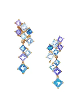 Multi Coloured Earrings - 10ct Yellow Gold Multi Coloured Drop Earrings - 784308