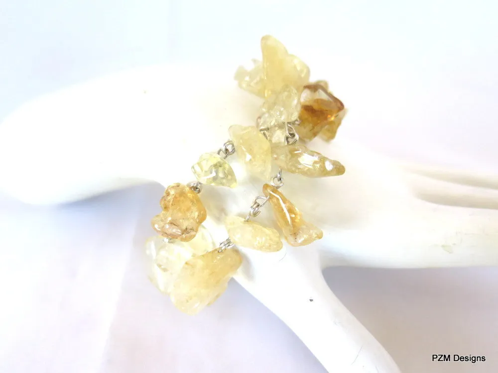 Multiple Strand Citrine Gemstone Bracelet, Yellow Citrine Tennis Bracelet