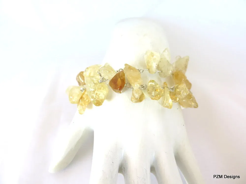 Multiple Strand Citrine Gemstone Bracelet, Yellow Citrine Tennis Bracelet