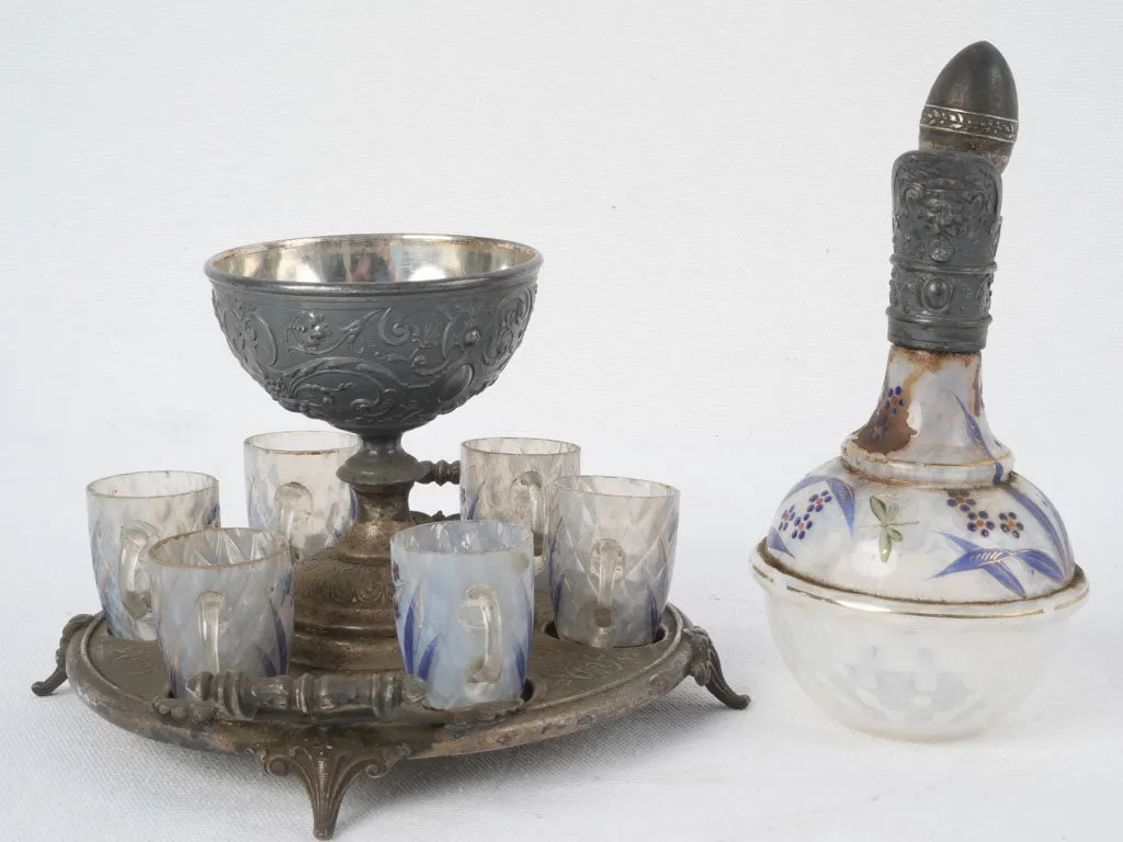 Napoleon III Liqueur service w/ painted blue glasses