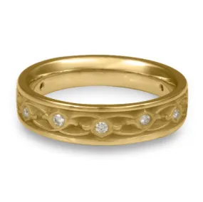 Narrow Water Lilies Wedding Ring With Diamonds in 14K Yellow Gold