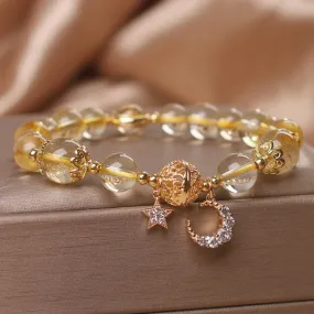 Natural Citrine Gold Gem Quartz Bracelet Luxury Star Moon Crystal Accessories