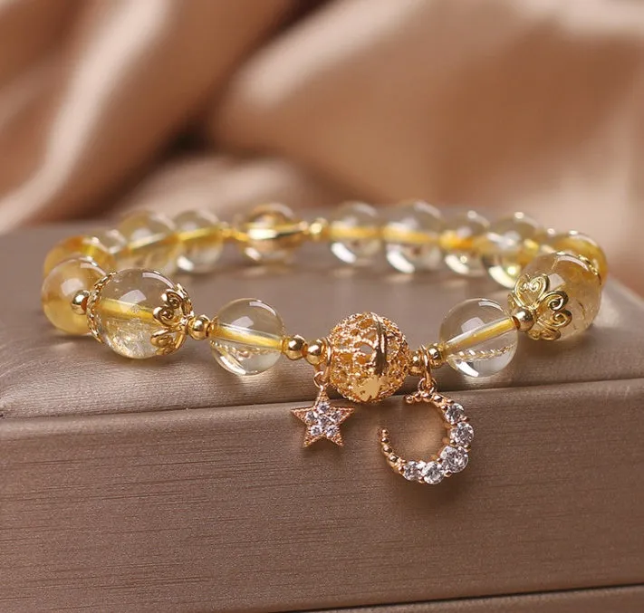 Natural Citrine Gold Gem Quartz Bracelet Luxury Star Moon Crystal Accessories