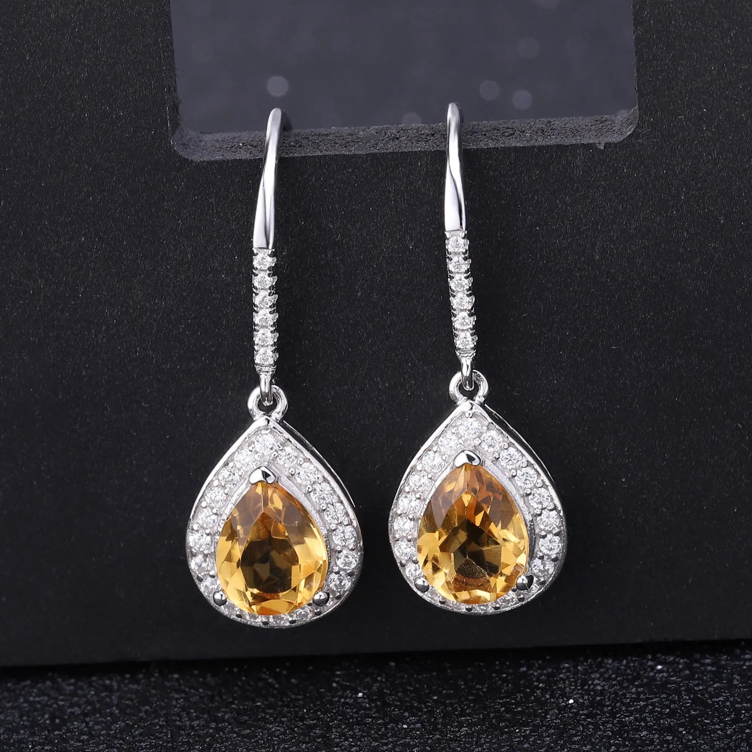 Natural Colourful Treasure Soleste Halo Pear Drop Silver Drop Earrings for Women