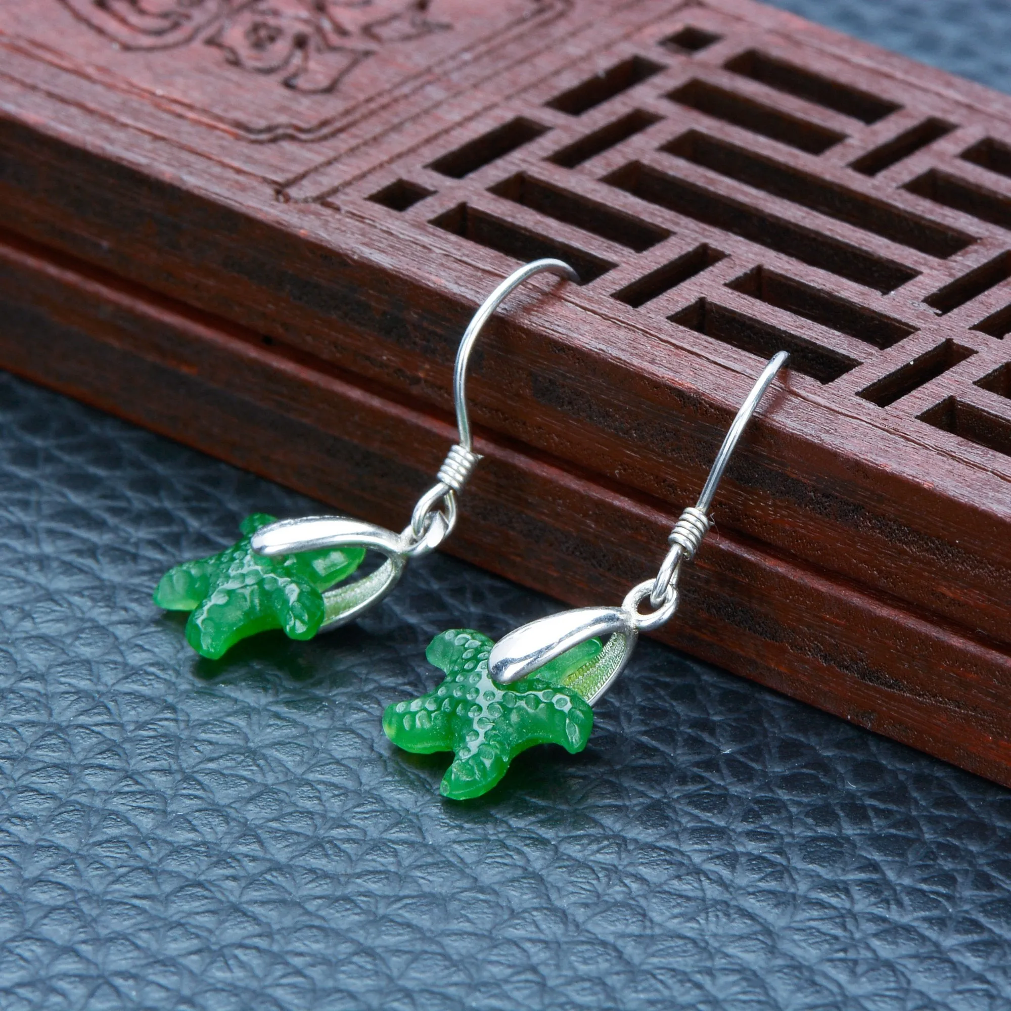 Natural Jade Earrings Nephrite Silver Earrings NE147