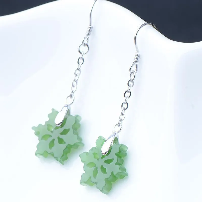 Natural Jade Earrings Nephrite Silver Earrings NE151