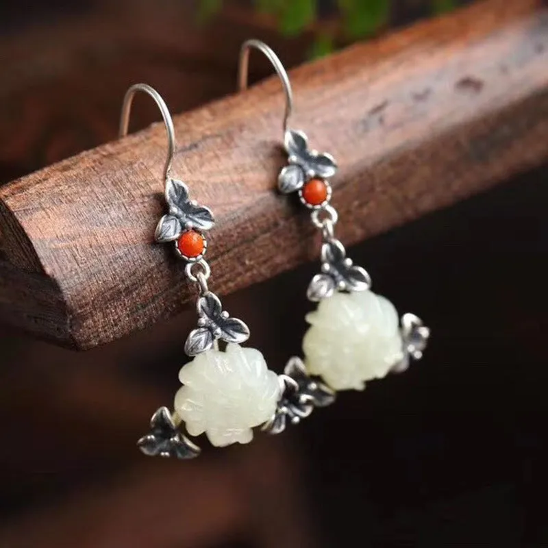 Natural Jade Earrings Nephrite Silver Earrings ZNE464