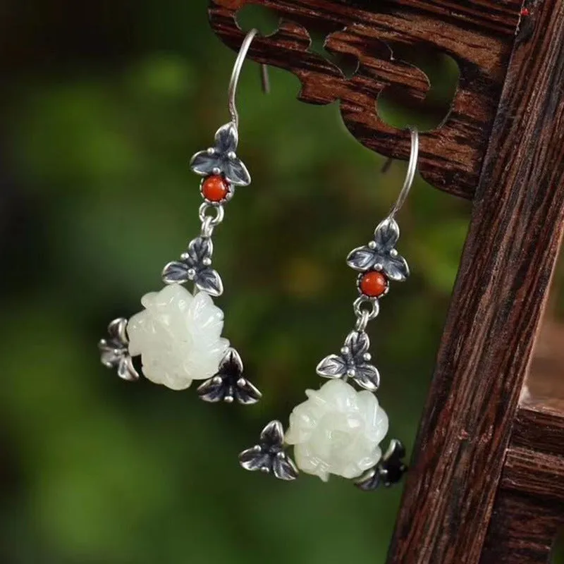 Natural Jade Earrings Nephrite Silver Earrings ZNE464