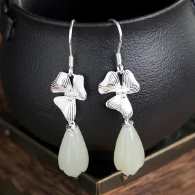 Natural Jade Earrings Nephrite Silver Earrings ZNE476