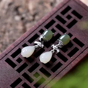 Natural Jade Earrings Nephrite Silver Earrings ZNE488