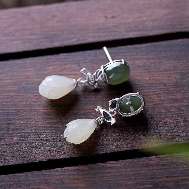 Natural Jade Earrings Nephrite Silver Earrings ZNE488