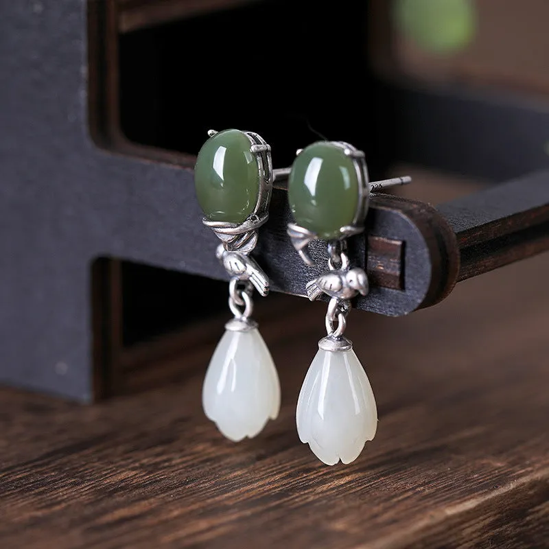 Natural Jade Earrings Nephrite Silver Earrings ZNE488