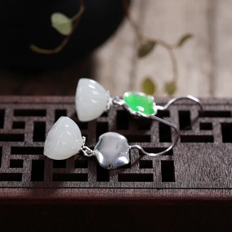 Natural Jade Earrings Nephrite Silver Earrings ZNE498