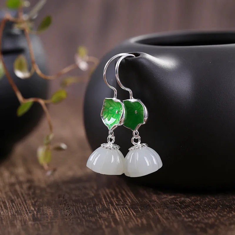 Natural Jade Earrings Nephrite Silver Earrings ZNE498