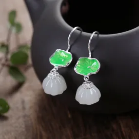 Natural Jade Earrings Nephrite Silver Earrings ZNE498