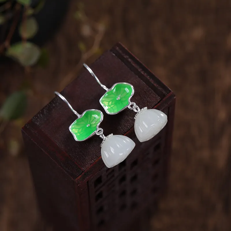 Natural Jade Earrings Nephrite Silver Earrings ZNE498