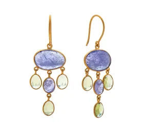 Nava Zahavi Yellow Gold Tanzanite Peridot Dangling Earrings