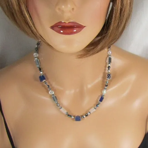 Navy Blue & White Handcrafted Artisan Bead Necklace