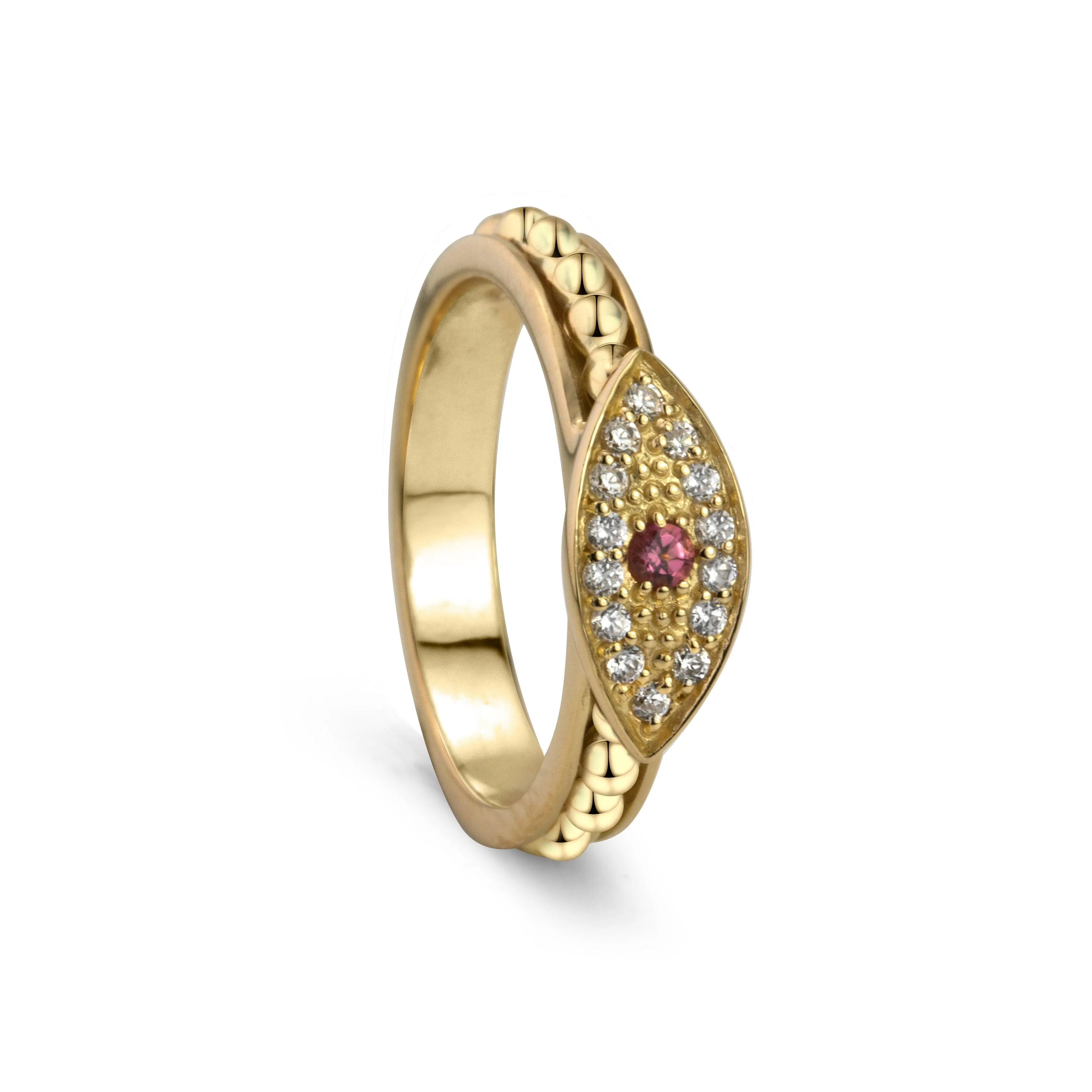 Nazar Gold Fidget Ring with Evil Eye and Pink Tourmaline