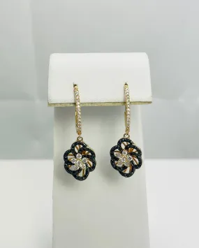 New! 1.13ctw Black & White Diamond 14k Gold Dangle Earrings