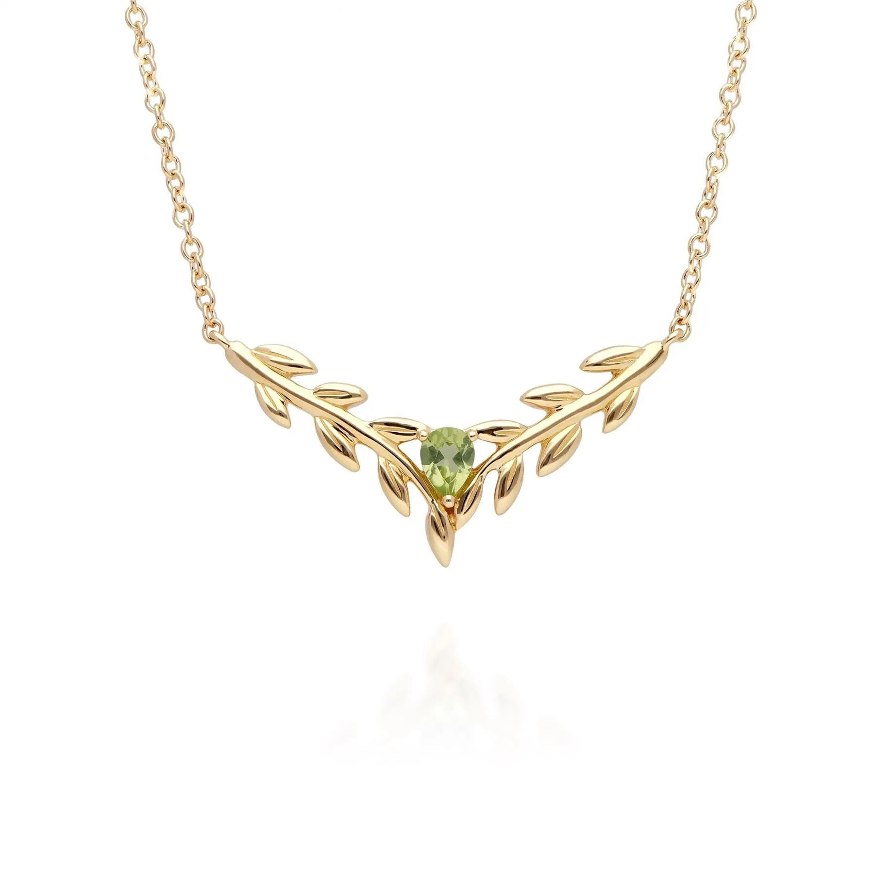 O Leaf Peridot Halskette & Ohrstecker Satz in 9ct Gelb Gold