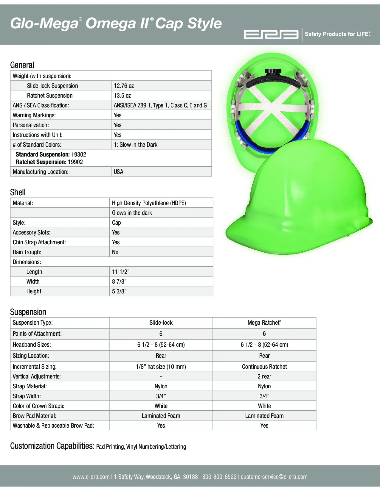 Omega II® Glo-Mega® Cap with  6 point Suspension