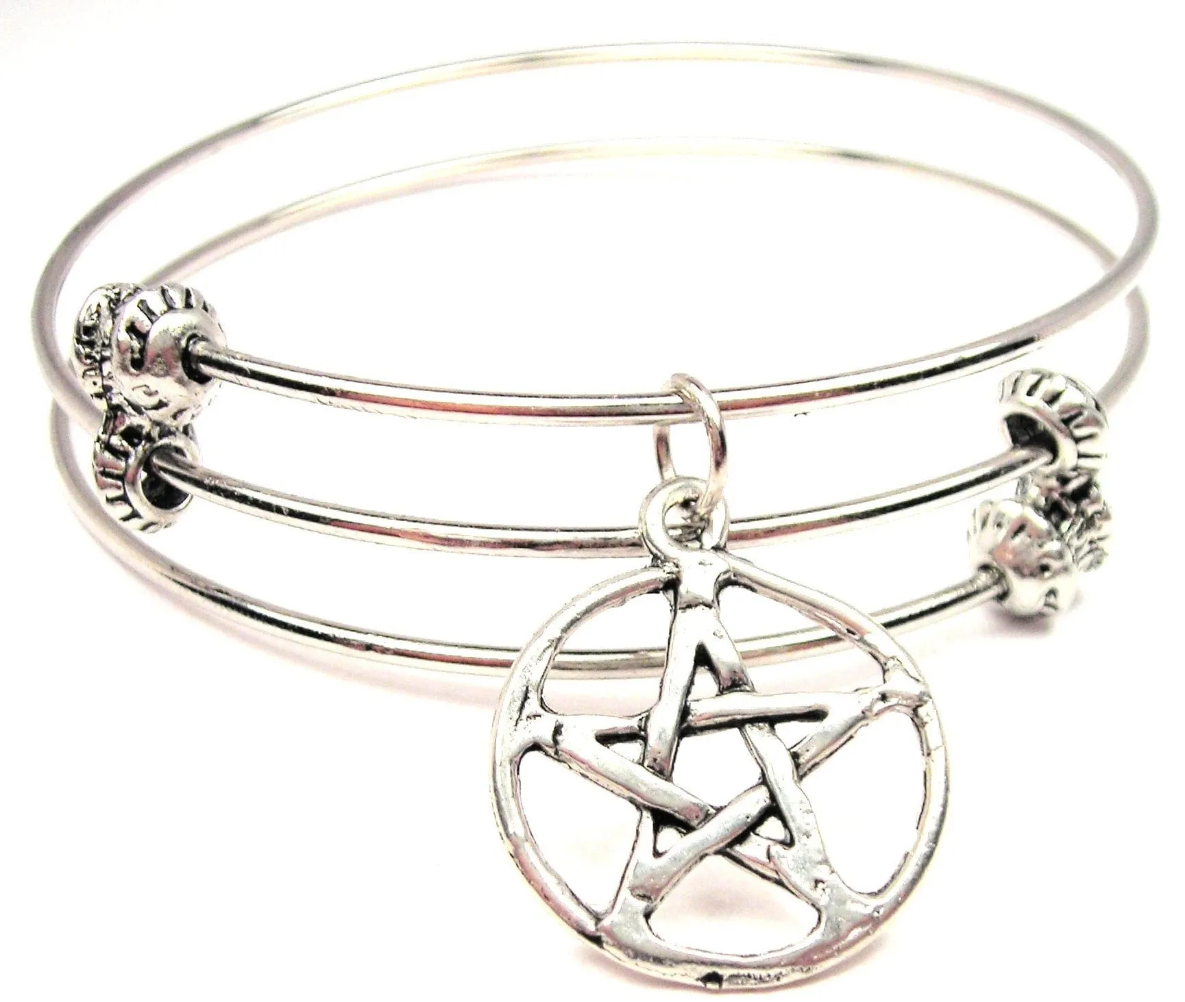 Open Pentacle Triple Style Expandable Bangle Bracelet