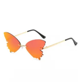 Orange Women''s Rimless Butterfly-shaped Sunglasses