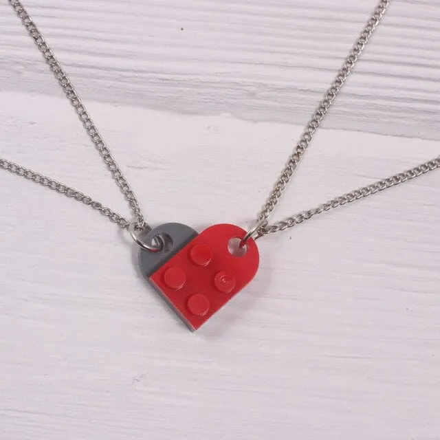 paired necklace legos brick heart pendant necklace for lovers couples cute Friendship Women Men Couple collars bff choker chain