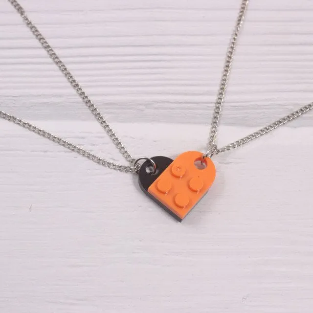 paired necklace legos brick heart pendant necklace for lovers couples cute Friendship Women Men Couple collars bff choker chain