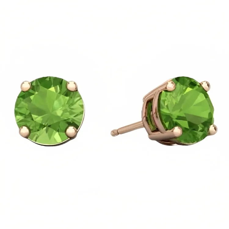 Paris Jewelry 18k Rose Gold 2 Pair Created Peridot 4mm Round & Princess Cut Stud Earrings Plated