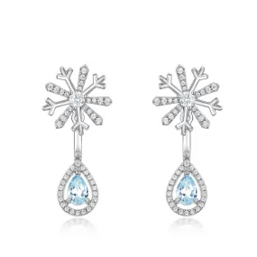 Pear Shape Blue Topaz Pendant Zircon Snowflake Sterling Silver Drop Earrings