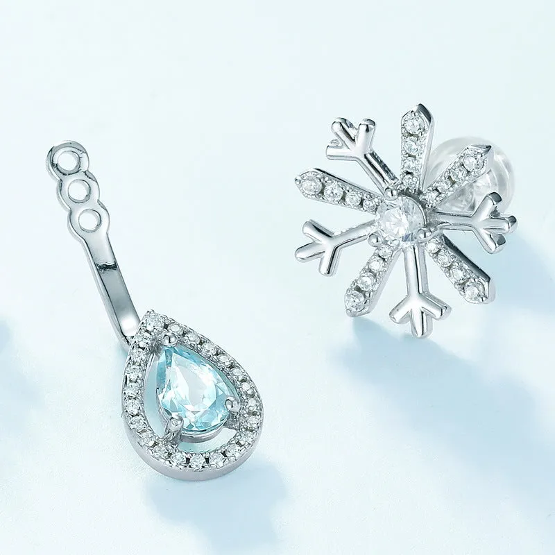 Pear Shape Blue Topaz Pendant Zircon Snowflake Sterling Silver Drop Earrings