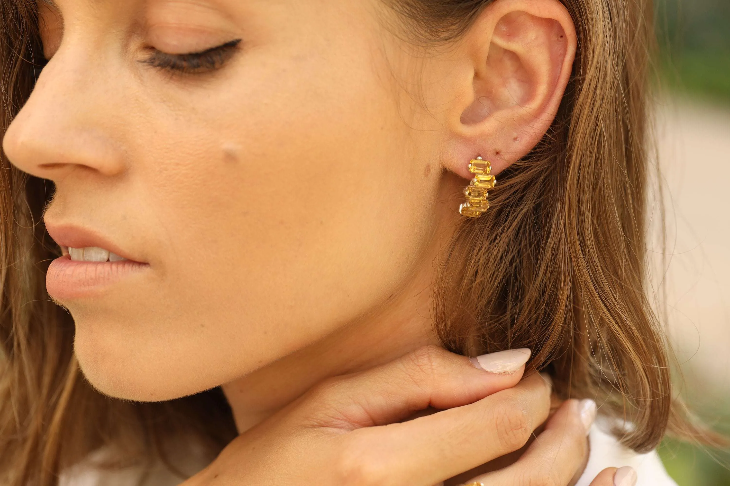 Peridot Baguette Gold Earrings, Peridot Long Earrings, Natural Peridot Earrings