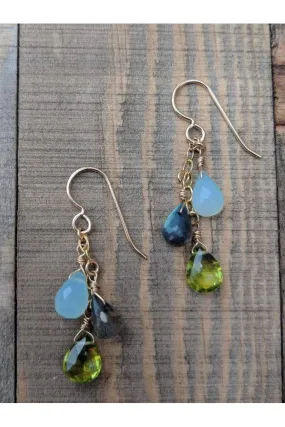 Peridot, Labradorite, Chalcedony, Dangle Earrings