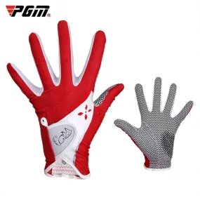 PGM One Pair Golf Non-Slip PU Leather Gloves for Women (Color:Red Size:17)