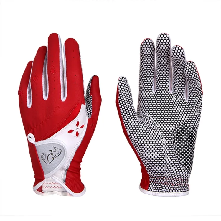 PGM One Pair Golf Non-Slip PU Leather Gloves for Women (Color:Red Size:17)