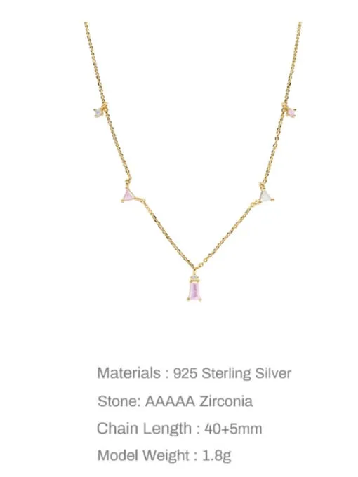 Pink Charm Necklace, .925 Sterling SIlver Dainty Pink Zircon Necklace