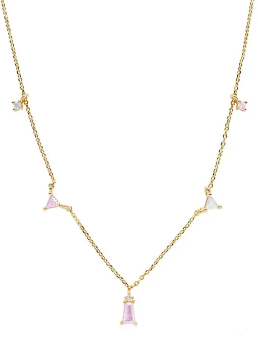 Pink Charm Necklace, .925 Sterling SIlver Dainty Pink Zircon Necklace