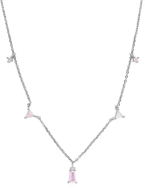 Pink Charm Necklace, .925 Sterling SIlver Dainty Pink Zircon Necklace