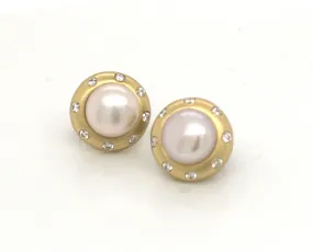 Pink Pearl   Diamond Stud Earrings