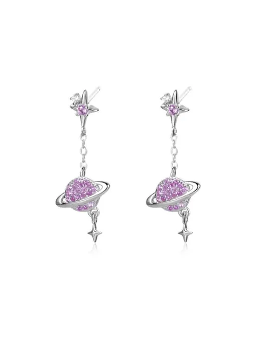 Pink Planet Earrings Real 925 Sterling Silver Hypoallergenic Waterproof Tarnish Free Luxury Jewelry KESLEY