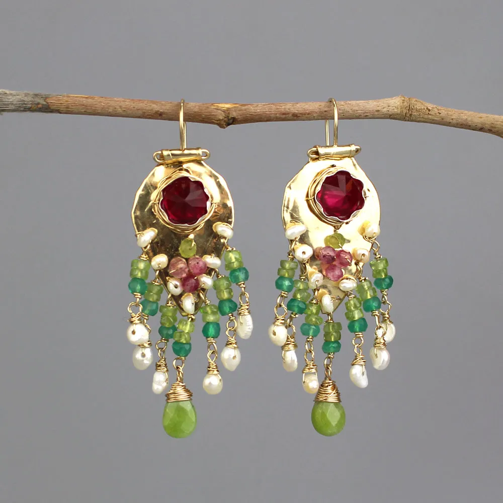 Pink Zircon Peridot Sherazade Earrings